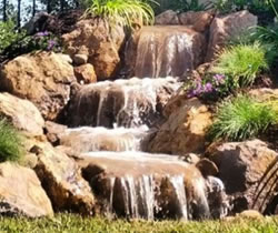 Cascading Waterfall with Boulders and Plants, Encino CA