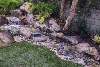 Pondless Waterfall over Rocks and Pebble Stream, Tarzana CA